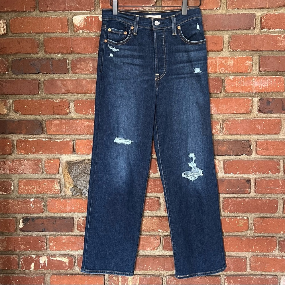 Levi's women's denim ribcage straight ankle distressed button fly jeans size‎ 26